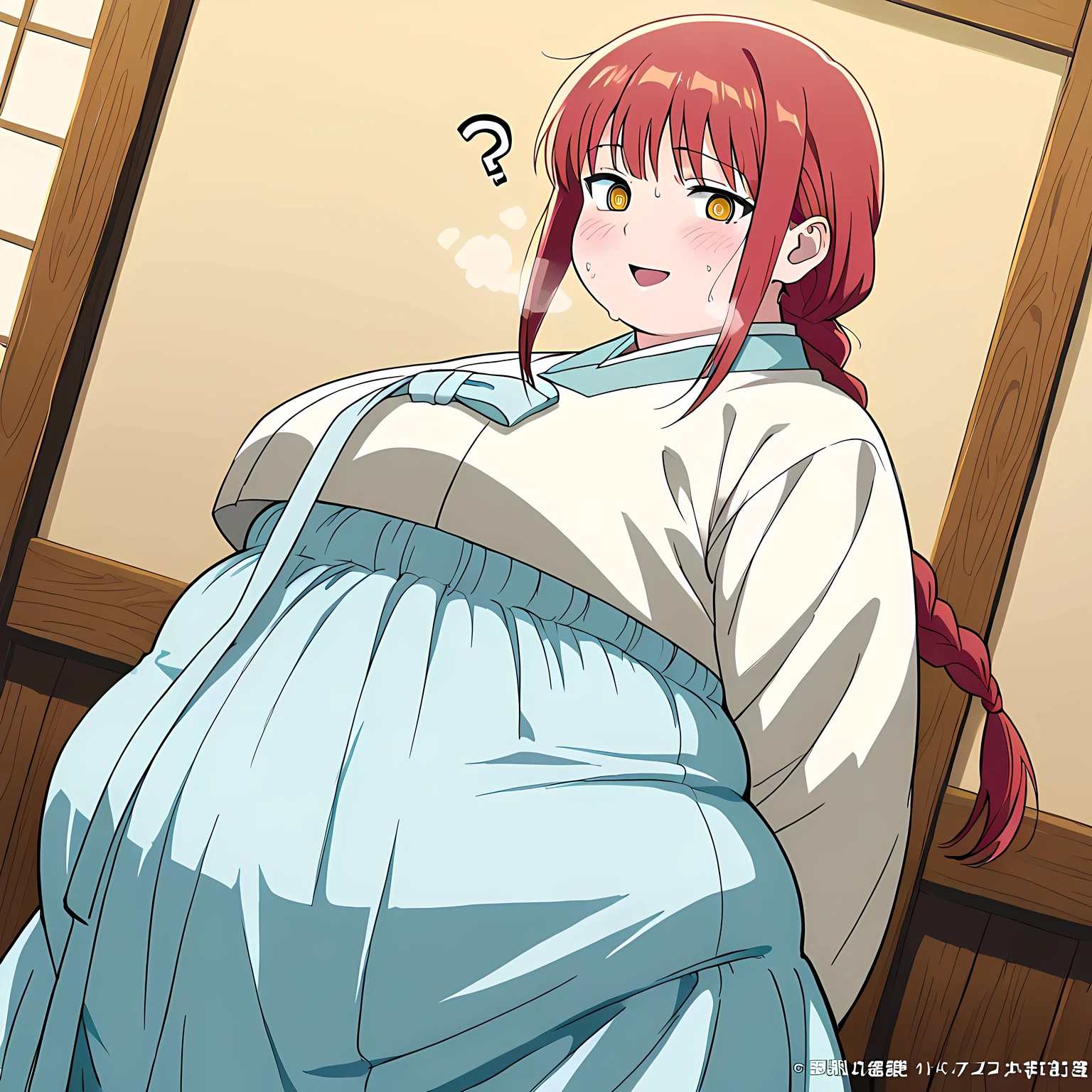 2d, masterpiece, best quality, anime, highly detailed face, highly detailed background, perfect lighting, wano, nami, 1girl, solo, one eye closed, long hair, smile, jewelry, sash, japanese clothes, obi, orange hair, kimono, bow, light blue kimono, flower, flower print, earrings, looking at viewer, sleeveless kimono, ahoge, ribbon, hair bow, sky, day, bracelet, sleeveless, ;\), blue bow, outdoors, breasts, cloud, closed mouth, ponytail, blue sky, brown eyes, orange eyes, left shoulder tattoo, bare shoulders, very long hair, sidelocks, bangs, collarbone, upper body, left arm tattoo, bare arms, official alternate costume, blurry, hand gesture, alternate costume, medium breasts, blurry background, large breasts, eyelashes, mountain, parody, cloudy sky, sitting, shiny hair, bangle, wavy hair, Huge belly, big belly, massive belly, enormous belly, morbidly obese, obese, insanely obese, Huge belly, big belly, massive belly, enormous belly, morbidly obese, obese, insanely obese, Huge belly, big belly, massive belly, enormous belly, morbidly obese, obese, insanely obese, Huge belly, big belly, massive belly, enormous belly, morbidly obese, obese, insanely obese,
