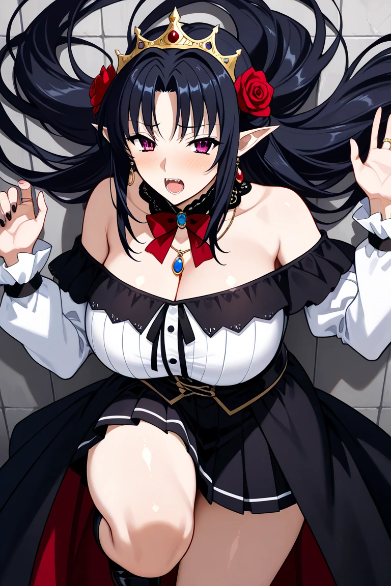 (((masterpiece))), best quality, 16k, 32k, close up, (((1girl ,girl spread legs))),(ultra cute face, nose blush, perfect eyes, bun hair, golden hair),(((girl,embarrassed, panicking,angry,pleasant sensation))), angry, confused,hands up,clothes, ((large chest)), (girl,short panties), ((standing, leaning forward )), pov face, from above,looking at viewer up,(best quality:1.2), (solo:1.3),(1girl, 18yo:1.3), (long straight hair:1.2),(hair black:1.3),(red eyes:1.2),