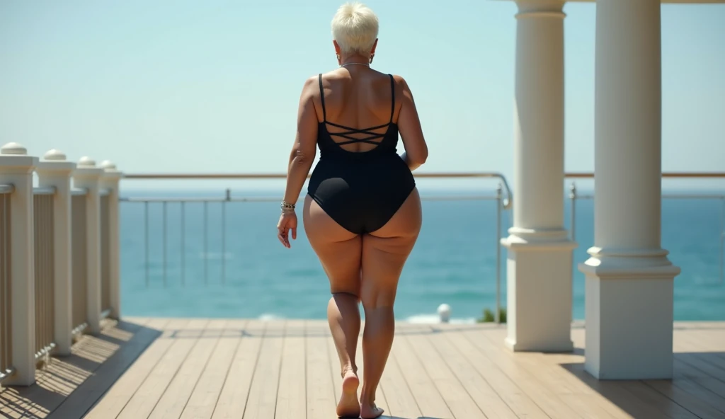 (obra-prima:1.2), (ultra detalhado:1.0), blonde, deusa loira, modelo plus size, looking behind, feliz, de costas para o telespectador, ((na rua)), usando vestido curto, bunda enorme, mostrando as costas, ((de costas)), street, de mini vestido