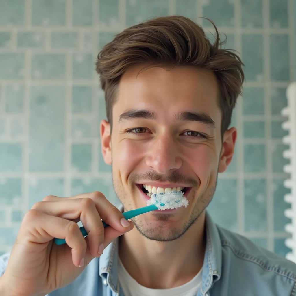 Man sticking toothbrush in his ass