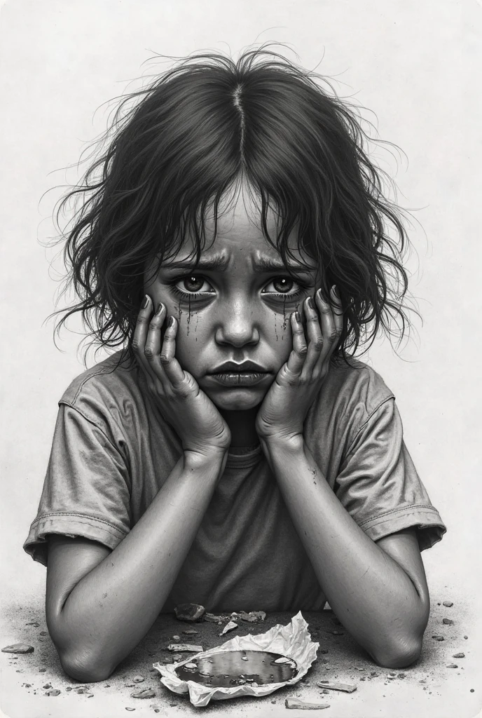 medium close up of a deformed child. Children's book style. Sketchy monochromatic.