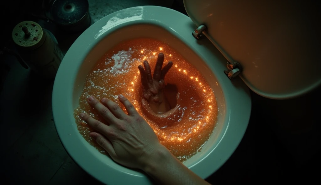a horrifying alien, injecting blue light serum in a man's chest,man is lying in a blue water tub, crying and terrifying expressions on man's face