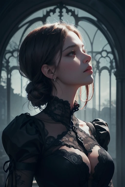 Official Art, Unity 8k wallpaper, super detailed, beautiful, beautiful, masterpiece, best quality,
darkness, atmosphere, mystery, romanticism, creepy, literature, art, fashion, victorian, decoration, intricacies, ironwork, lace, contemplation, emotional depth, supernatural,
1 girl, solo, neck, bust composition