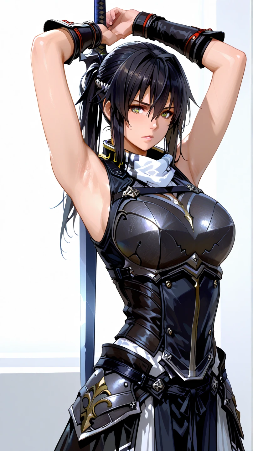 Fubuki, Historic chainmail armor, intrincado, dramatic, Armadura que cubre todo el torso, Dragon scales around the face and neck