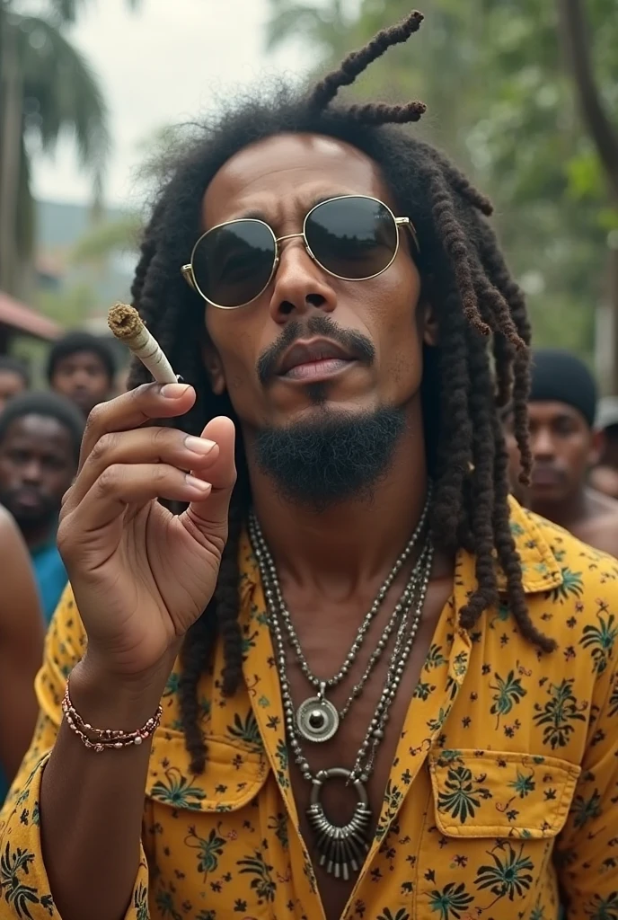 ultra hd, Bob marley with reggae hat out of his house smoking a joint watching the weed garden