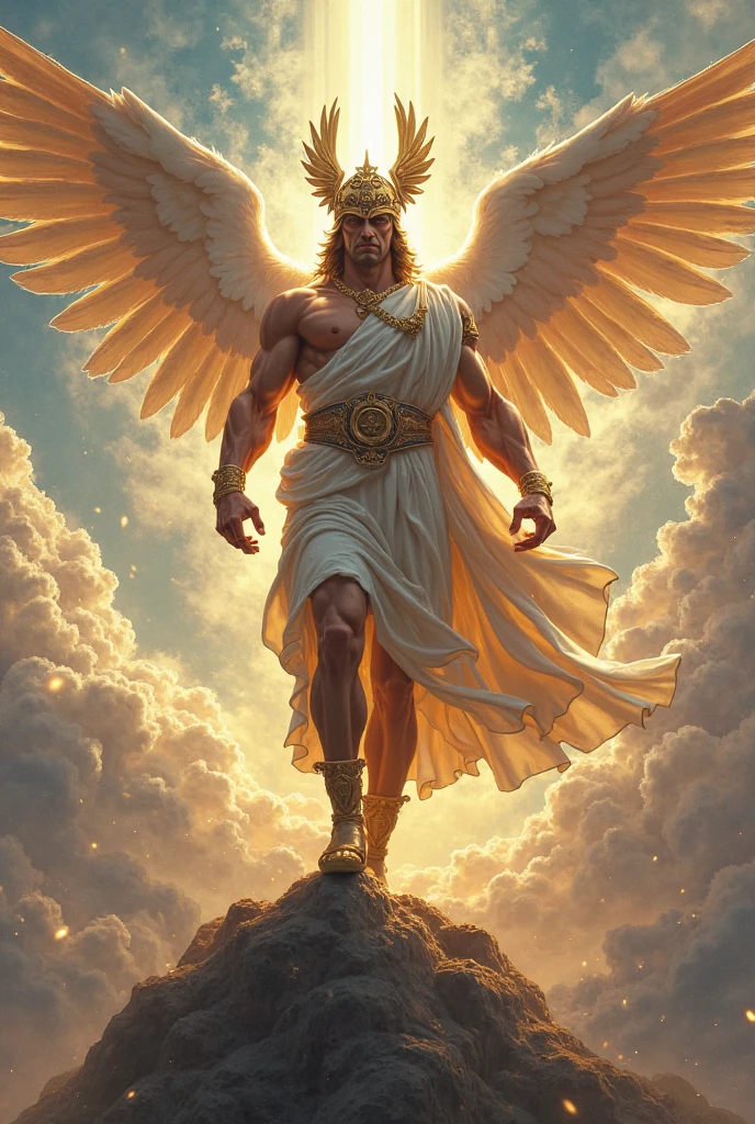 Hermes, with his helmet and feet with winged sandals, God of Greek mythology, high quality image
