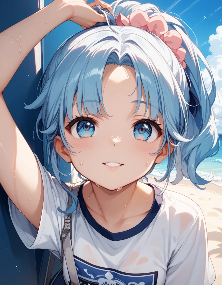 masterpiece, best quality,masterpiece, best quality,detailed eyes,sideboob,1 girl,white swimsuit, upper body, vivied eyes,
a girl,slim,, , silver hair, hair,blue cat ears, the back,loli,earing,dinamic pose,small breasts, detailed face,
,white school swimsuit, Expressionless,sweat, one girl,ocean, normal breasts,bare back,bare shoulders, ,white school swimsuit,,,short ,