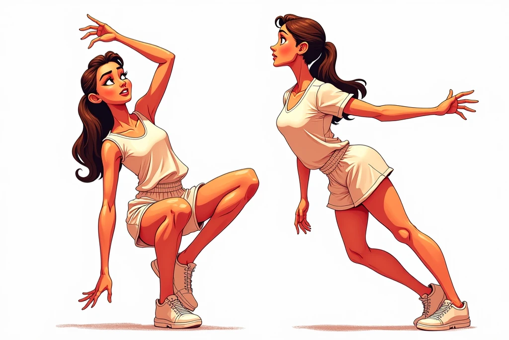 (graphic novel illustration, lineart:1.5),white background, shadow, strappado, bound wrists, a beautiful woman, long hair, , looking at viewer, from front, (bent over), bound wrists, full body, flat color, narrow waist, biting lips, very short black dress, barefoot ,red rope, thin, shadow, arms up, wide hips, hourglass figure