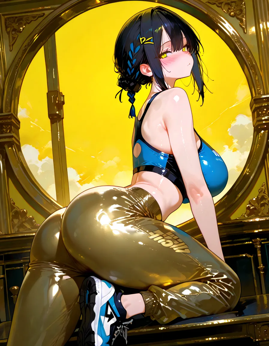there are two women in gold outfits posing for a picture, commission for high res, thicc, wlop and sakimichan, inspired by Wang Duo, kda, cutesexyrobutts, wlop glossy skin, gold and black, loish and wlop, sexy pose, wlop and rossdraws, trendin on artstation, shiny gold