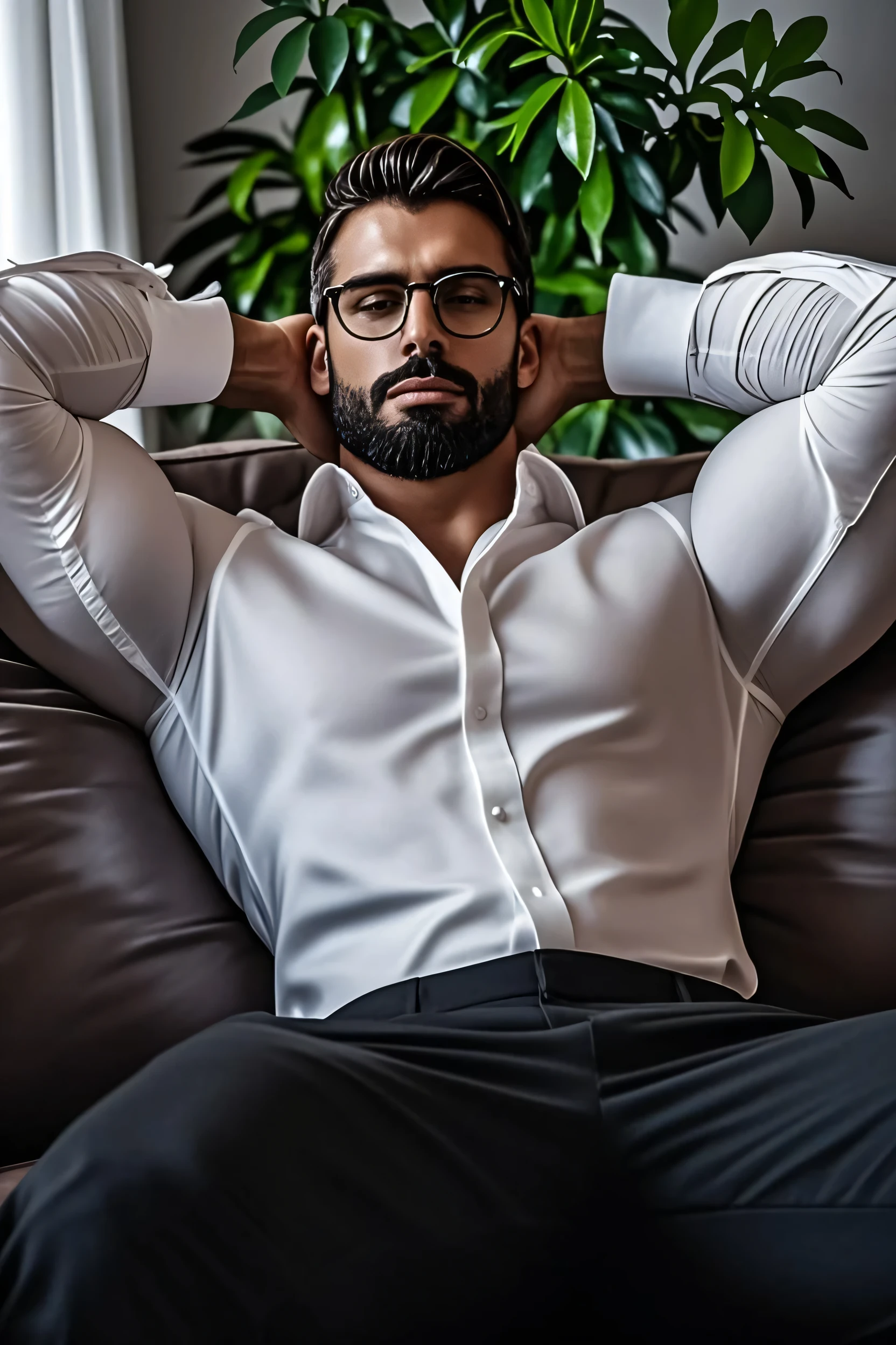 seductive indian handsome in tight front open white shirt and formal navy trouser with brown formal slip loafers buckle shoes, formal blue socks,, far shot! Hairy chest muscles! Furry armpits!Someone is watching next to it. , sexy digital, tight front open white shirt and formal navy trouser with brown formal slip loafers buckle shoes, formal blue socks, sitting on chair in office with spread legs and carry big box with both hands, Rolex watch, Finger rings, (8k, masterpiece, best quality, high resolution, Super detailed)elegant!on road background!!high-definition,8k,buzz cut!!!indian muscular,chesthair,Hairy chest muscles!nude,smirk, masterpiece, best quality, high resolution, detailed background,Strong indian body,Very,indian beared male,he is about 30 years old ,Rugged and handsome looking,Muscle tissue,Excessive muscles,chest muscles!Angry detailed background, frown, best quality, masterpiece,(muscular:1.5),(black hair:1.5 ),(Body hair is black:1.5),(full body portrait:10.0),(skin glow:0.5) full body portrait!SLR camera:1.5, best quality:2, masterpiece:2, Atmospheric, epic, spotlight,reflection,emphasize,Very detailed, depth of field, sharp focus, Detailedtexture,lifelike,Fuji XT3, Quality shadow, bollywood level visual effects, gritty realism, Amazingatmosphere,gloomy,Handsome, tall and with lots of chest and legs hair, award winning poster, Highly detailed HD, lingering,(dirty smile), coffee table , wine, loughing, (( look each other, )) , mature beared male muscular,handsome beared male