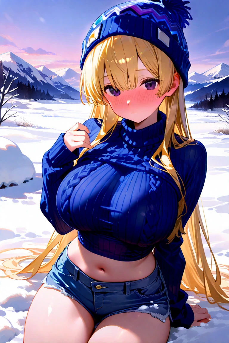 nsfw:1.6, Top quality, ultra high resolution, , (top quality, high resolution, 4K, detailed lighting, shaders, perfect anatomy, perfect proportions), eye of the beholder, (masterpiece, top quality) (top quality, 4K, 8K, high resolution, masterpiece: 1.2), highly detailed, (masterpiece: 1.3, top quality, ultra high resolution, ultra detailed), (top quality: 1.2), perfect eyes, perfect face, (top quality, 4K, 8K, high resolution, masterpiece: 1.2), highly detailed, (top quality, 4K, 8K, high resolution, masterpiece: 1.5), masterpiece, top quality, ultra detailed, top quality, high resolution, 32K CG, very delicate and beautiful, illustration, high resolution, sharp focus, very beautiful and detailed anime face, very detailed eyes, ((masterpiece)), ((best quality)), (super detailed), ((cute)), cute, ((very detailed)), 4K, (8K), best quality, (best quality, 8K, 32k, masterpiece, super high resolution, very detailed, impressionistic:1.2), blurred background, (two arms) , (two legs), (four fingers and 1 thumb) , only one belly button,
(Beautiful busty woman in her 20s: 1.1). (cowboy shot: 1.5). (Snowy mountain: 1.7). (pink sky: 1.6). (All White laced short sleeves sailor uniform: 1.8).(Topless: 1.5). (Lace Lingerie:1.6), (Under boobs:1.5),(Beautiful blonde hair: 1.4). (fluffy braid: 1.6),(White lace choker: 1.5). (Necklace, bracelet, anklet: 1.4). (White fluffy snow boots:1.3). (Bangs swept to the side, showing forehead: 1.4). (Closing eyes: 1.8), (Pouting lips: 1.8), (Turning head up: 1.9),(shy: 1.6) (Dark skin: 1.6). (Perfect proportions: 1.6). (Small pink nipples: 1.3). (Large breasts and nipples not covered: 1.7). (Garter belt:1.7), (Full and beautiful breasts: 1.6). (Perky breasts: 1.5). (Thin waist: 1.2). (Slender figure: 1.2). (Beautiful cleavage: 1). (Realistic facial expression: 1.4). (Realistic background: 1.5). (focus on lips:1.8), (from above:1.3),(skirt:1.6)