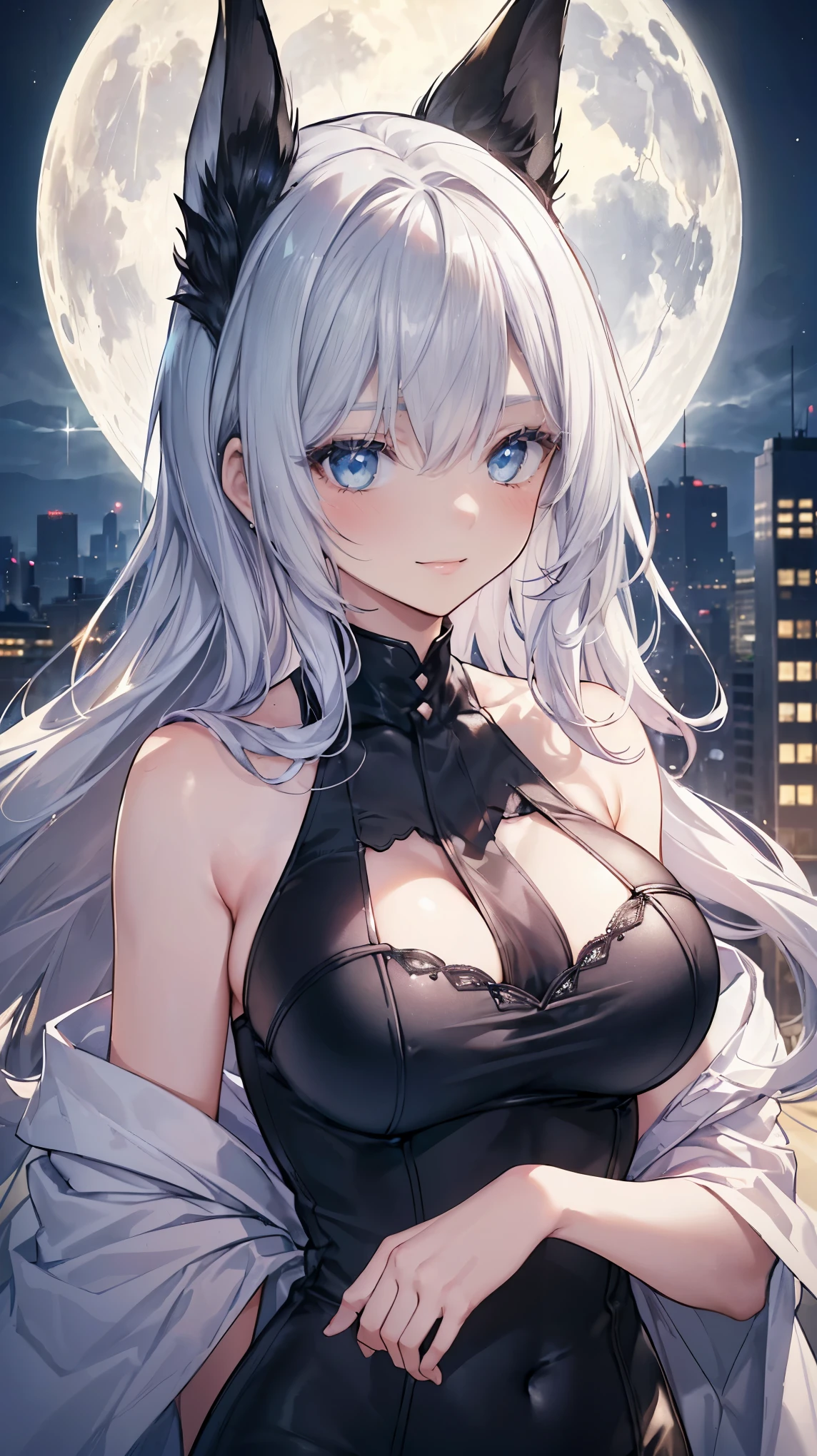 Octane renderer, sky sky, As estrelas (sky sky), scenecy, starrysky, natta, 1 busty girl, nigh sky, Alone, Outdoor sports, signatures, buliding, cloud, milky ways, sitted, that tree, Long gray hair, 城市, contours, looking over city