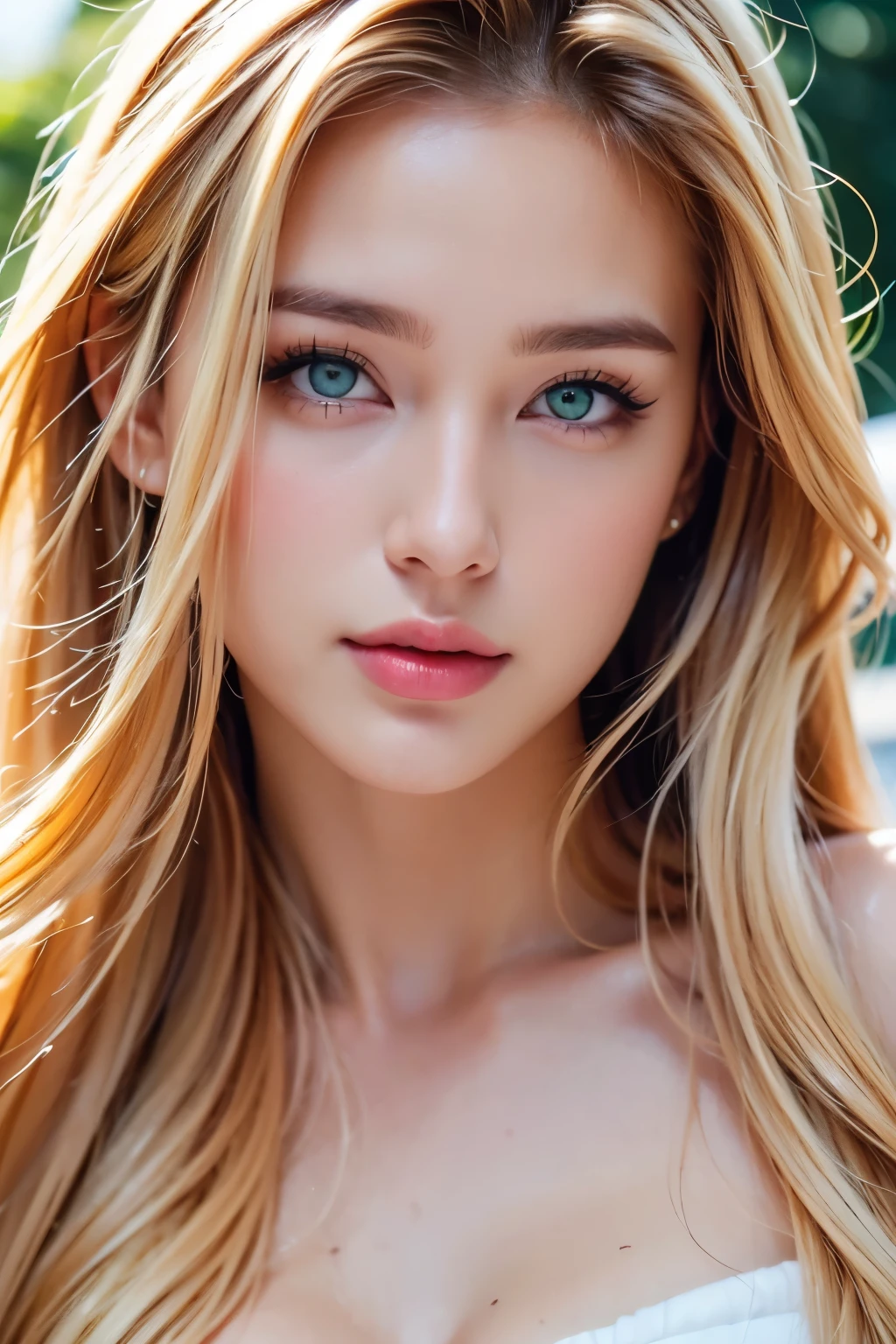 Strong light, Strong contrast, In an open-roofed cave、Sunlight shines through green moss and ferns。, And open( Ocean View:1.1) end, Cel-shaded rendering, 4K, 360 degrees, Equirectangular projection, what, One Girl, 30-year-old woman、Beautiful woman、Long Blonde Hair、White Latex Leotard、White long boots、White arm covers、masterpiece, 最high quality, high quality, High resolution, (((Face close-up)))、、Cleavage