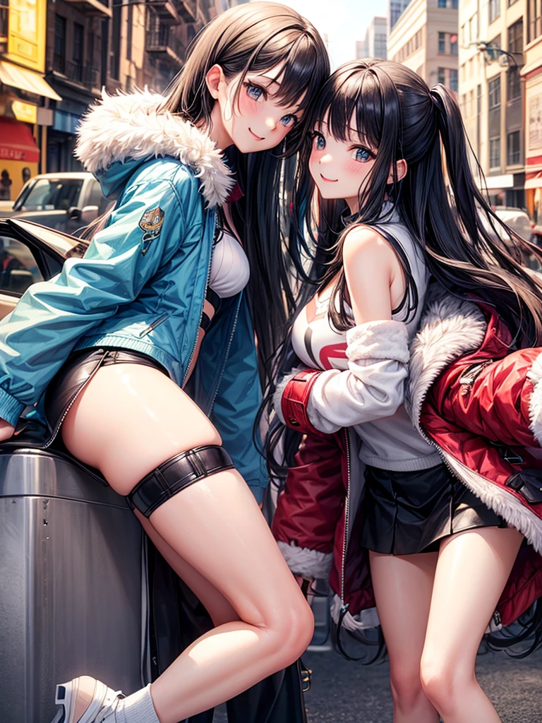 middle School girls，smile，Multiple girls，Beautiful girls，Horny girl，Best Quality，Perfect Girl，Super cute girl，Swimwear，bikini，leather jacket，Ocean，fur jacket，Long Hair、She has her bangs down，Multi-colored hair，Ultra HD，Young girl，sex，Naughty Girls，Blowjob，Full body image，Absurd，Beautiful girls，