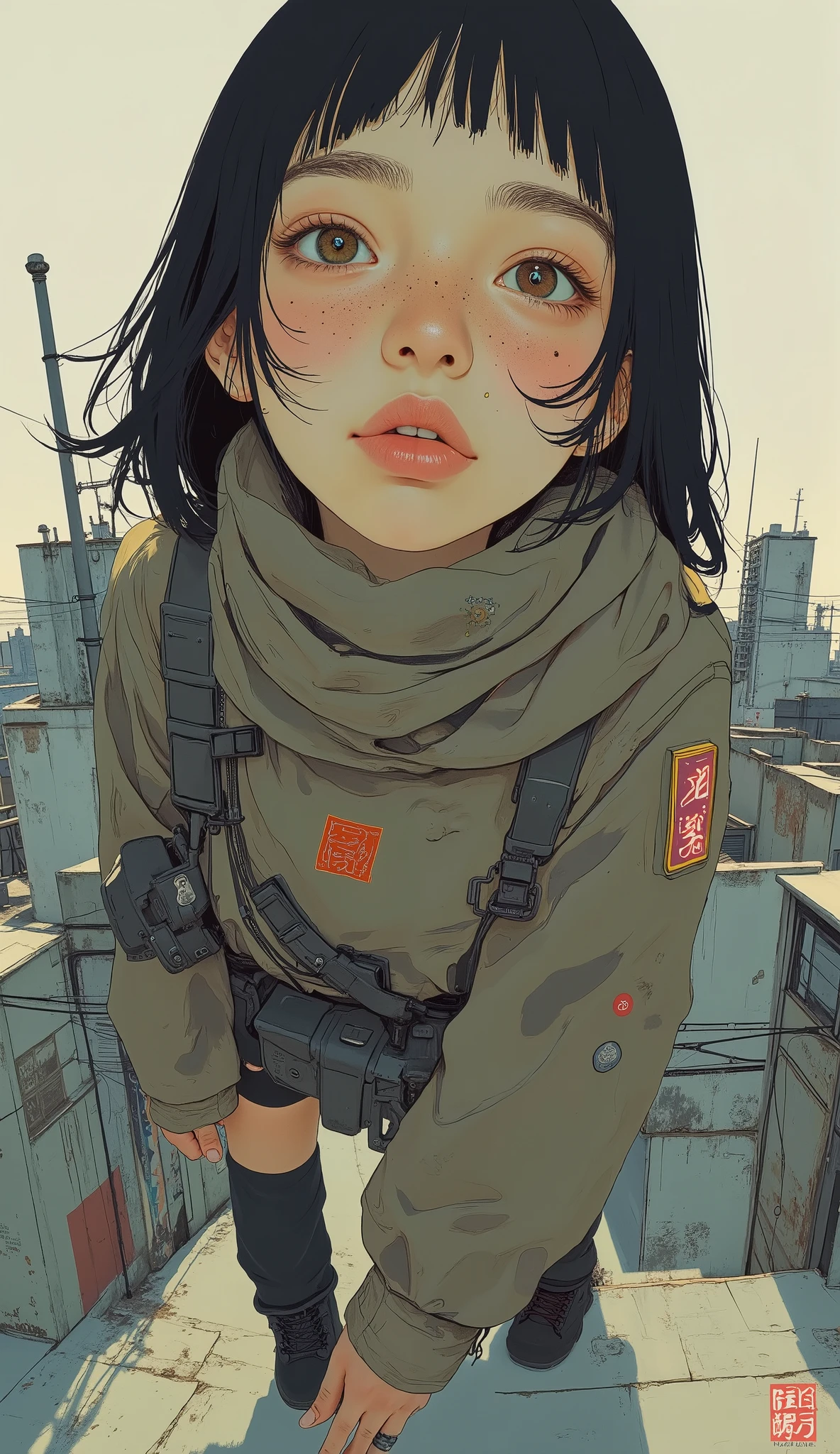 mural、Picture of a woman with big breasts on a building, Russell Dongjun Lu, by Tomokazu Matsuyama , inspired by Sandra Chevrier, INSPIRED BY MATSUYAMA Tomokazu, inspired by Sandra Chevrier and John Holland, Inspired by the Zheng Yan Army, multi-layer artwork , Sheng Lam-fu's work, James Jean Soft Light 4k