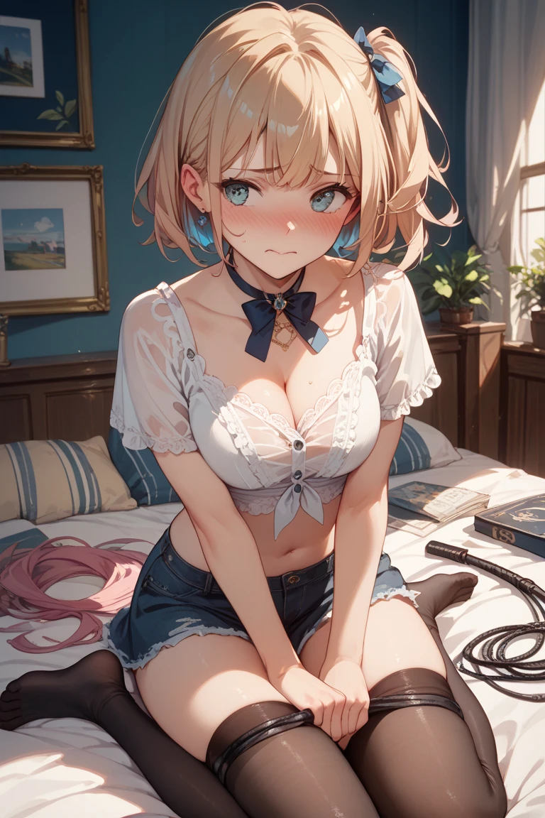 masterpiece, best quality, highres, aanoah, short hair, multicolored hair, hair bow, hair ornament, indoors, selfie, mirror, smile, cellphone, naked sweater, doggystyle, sex, squirt, masturbating, cam, ahegao-face