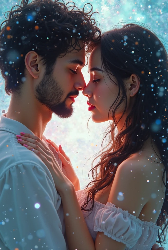 A man and a woman, lost in a passionate embrace, their lips meeting in a tender kiss. The image is rendered in a dreamy, ethereal style, capturing the essence of love and intimacy. The background is a soft, ethereal blur, creating a sense of depth and mystery.

[A romantic portrait capturing the essence of love and intimacy, reminiscent of the work of  Greg Rutkowski], [Soft, diffused lighting, highlighting the textures of the couple's skin and hair, with a blurred background, creating a sense of depth and mystery. The colors are muted and ethereal, evoking a sense of romance and longing.]