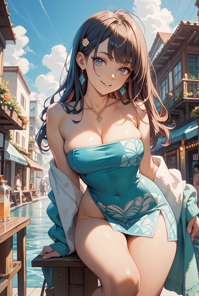 one Rebecca wearing a blue bikini, mature woman, long brown hair, blue eyes, sexy hourglass figure, standing in a gondola in Venice, [ 4 k digital art ]!!, seductive anime girl, deviantart artstation cgscosiety, trending on cgstation, 8k high quality detailed art, photorealistic anime girl render, kawaii hq render, commission for high res, thicc