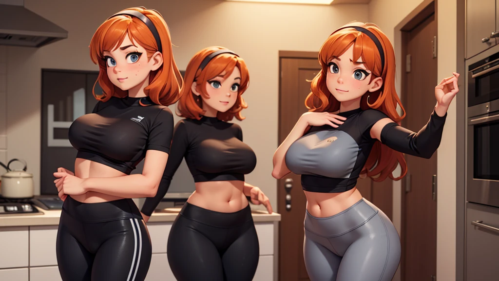 Two Anime girls, 18 years old, pantyhose, gym storehouse, exposed, naughty grin dark hair, shy orange haired,