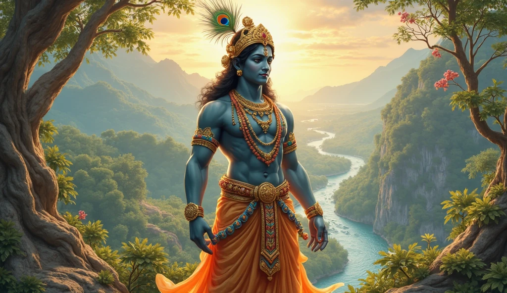 Generate an image , In which lord Krishna stand with letter A .