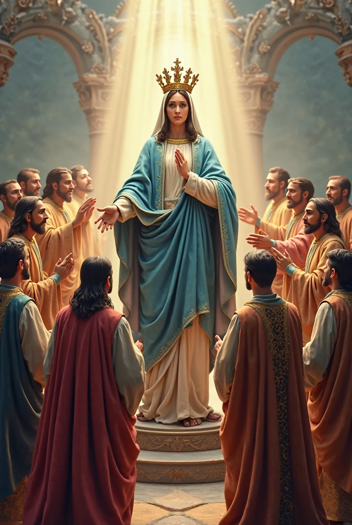 The Virgin Mary surrounded by people