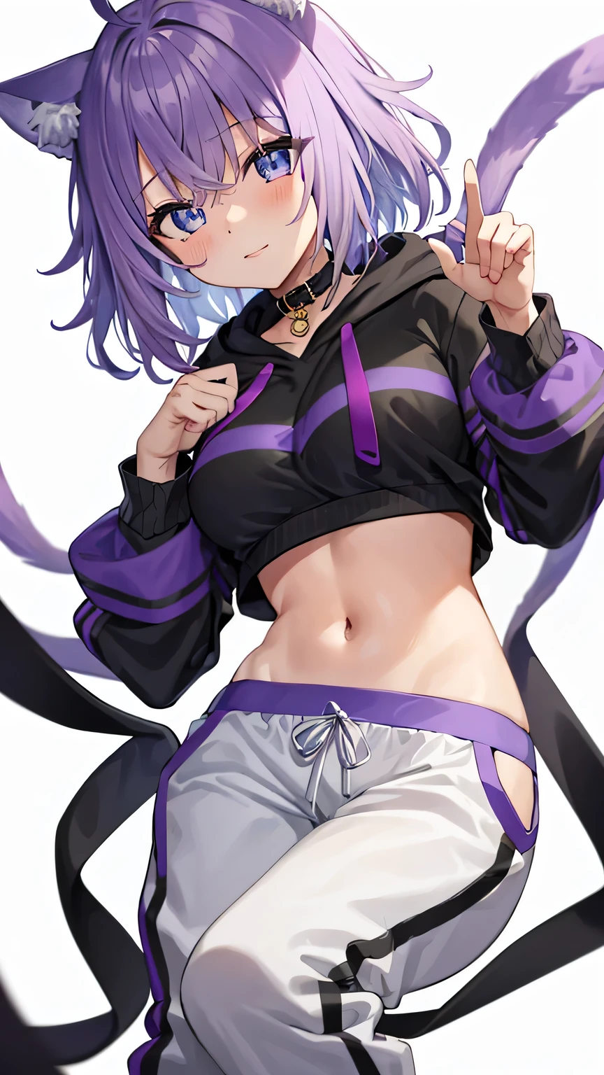 {hololive, tokoyami towa,purple hair, twintails, green eyes, long hair,demon tail}{whitejacket, black shorts, black cap,navel}, bottomless, masturbation