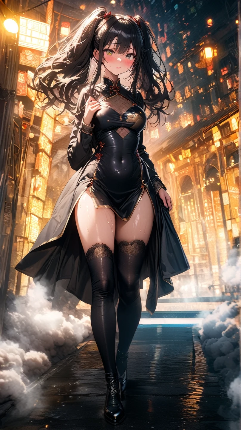 (Highest quality, masterpiece), (Ultra-high resolution, 8k RAW photos, Photorealistic:1.5, Cinema Lighting, Fabric Shading, Thin contours, Clear focus:1.2), Beautiful mature woman, Leaning forward, Long legs, Gray Hair, (Wearing thin glasses:1.2), (Mature Woman:1.5, 28 years old, alone), (Large Breasts, Saggy breasts, big , Tight waist), whole bodyesbian, (medium short Gray Hair, Hair on one eye, (Updo:1.2), Side Lock, Asymmetrical Hair, Wavy Hair), (thin and bright pupils, Highlighted, detailed eyes:1.3, A face with attention to detail, perfect face shape, Bloodshot eyes), (A seductive smile, Half-close your eyes:1.2), (Looking at the audience:1.3), (Dutch Angle, whole body:0.3, From below:1.2), ((Correct Anatomy:1.5, The right move)), (Ideal body proportions),(((Blue Armor、Blue Boots、Blue Helmet、Jeweled、Gold embroidery)))、Slender、Maxi Skirt、(Thighs Thighs Thighs Thighs:0.8)、(cheese、in house、Artistic stained glass、Large Pipe Organ、cross、Hello Point、Mysteriouany feathers floating、Angelic、Particles of light、Solemn、Nikko is、colorful、Fantastic:1.2)、(Fantastic:1.3)、(With the holy sword in hand:1.4)、