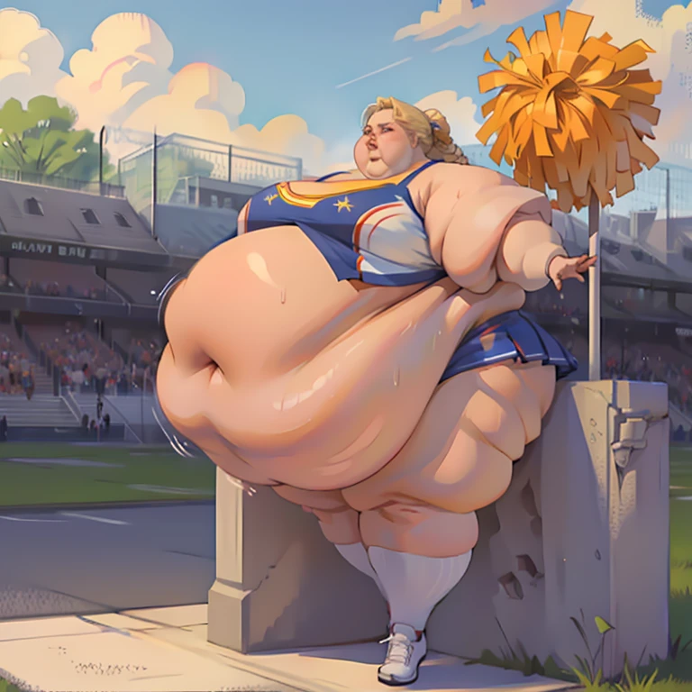 ((Close-up)), tall, (orange hair) beautiful muscular woman, long shaggy hair, pale white skinned, closed smile, large breast, (black lipstick), (massive muscles), (hyper muscle), ((ginormous bulky muscles)), green eyes, ((orange football Jersey)), (football jersey pants), choker, boots, in a football field at night, 