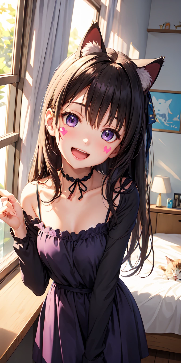 Selfie,front view,1girl,Beautiful girl at 13 years old,Japanese,Slender,small breasts,Baby Face,Small face,Black Hair,Row Twin Tails,Gray Eyes,Drooping eyes,middle School girls,A transparent black and blue negligee,Sexy Lingerie,open mouth,tongue out,front face,Kneeling,Put your chin forward,Beautiful and detailed anime art,A mischievous smile,front view,high angle, looking at viewer, looking ahead, from above,face focus,Sexy vibe,cum on tongue,Simple Background,Black Background,On the bed,Pink lighting,