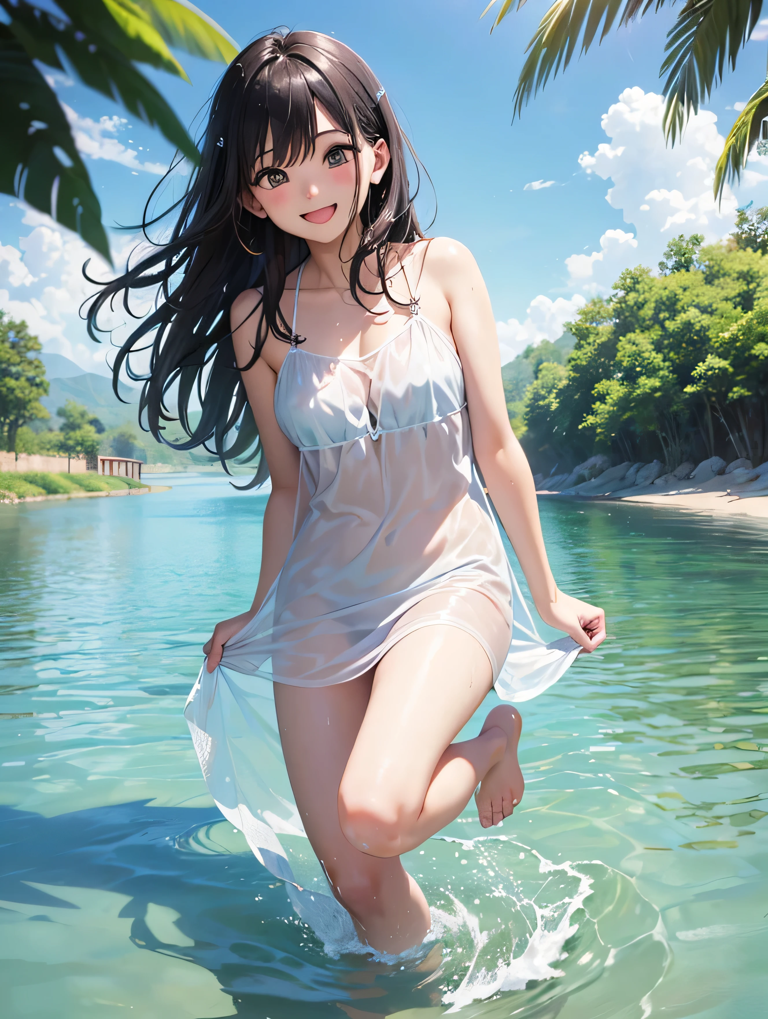UHigh resolution, retina, masterpiece, Accurate, Anatomically correct, Textured skin, Super Detail, Attention to detail, high quality, Awards, 最high quality, High resolution, 1080p, High resolution, 4K, 8k, 16k、blue sea、Wide sky、deep sandy beach、Cute Girls、(Half naked:1)、Sunburn mark、Lay a sheet on the beach、Rest in seat、(Spread your legs:1.5),