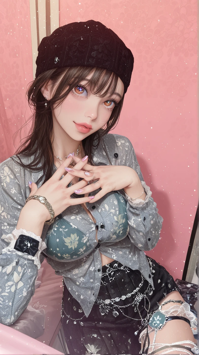 NSFW,((highest quality, 8k, masterpiece :1.3)), 1 girl, pretty woman with thin abs :1.3, (medium short hair, huge breasts :1.2), pajamas:1.1, super detailed face, fine eyes, 