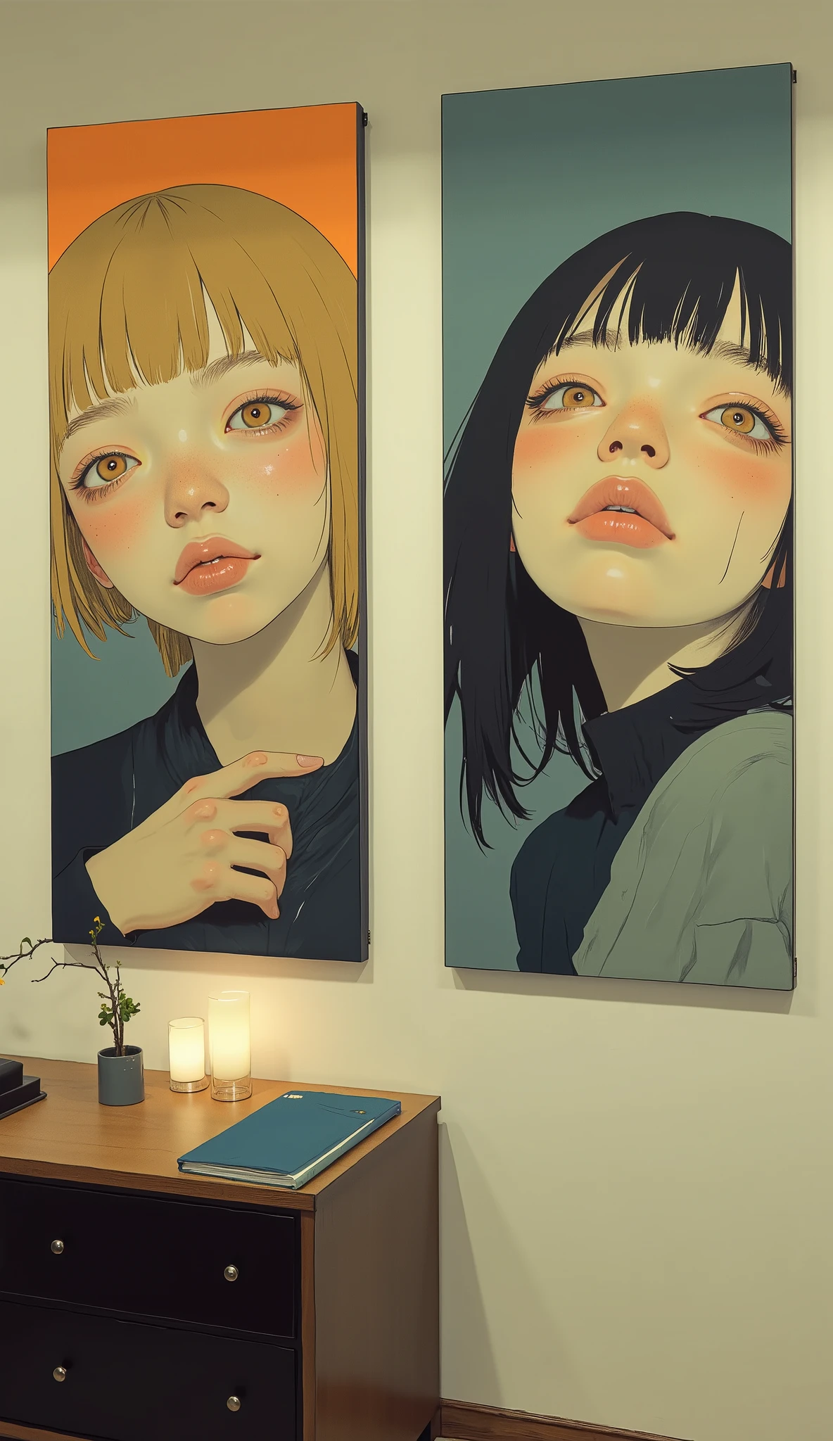 There are two picture panels on the wall of the room, inspired by Ito Jakuchu, Kyogen by Jakuchu Ito, by Shiba Kōkan ,  Nakahara Nantenbo , Maruyama Okyo, Yamamoto Shoun , Inspired by Miyagawa Issho