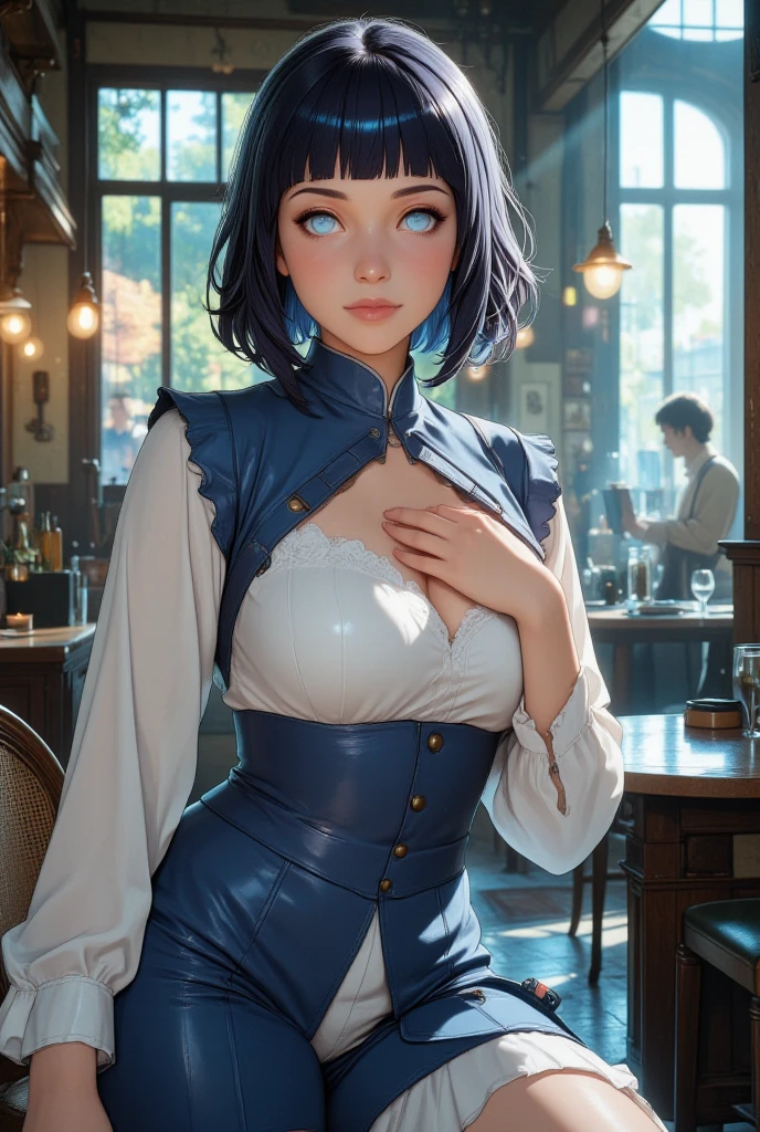 A beautiful anime, blue hair, dark blue hair, cowboy shot, atmospheric perspective, depth of field, reflection light, UHD, masterpiece, ccurate, anatomically correct, textured skin, super detail, high details, high quality, award winning, best quality, highres