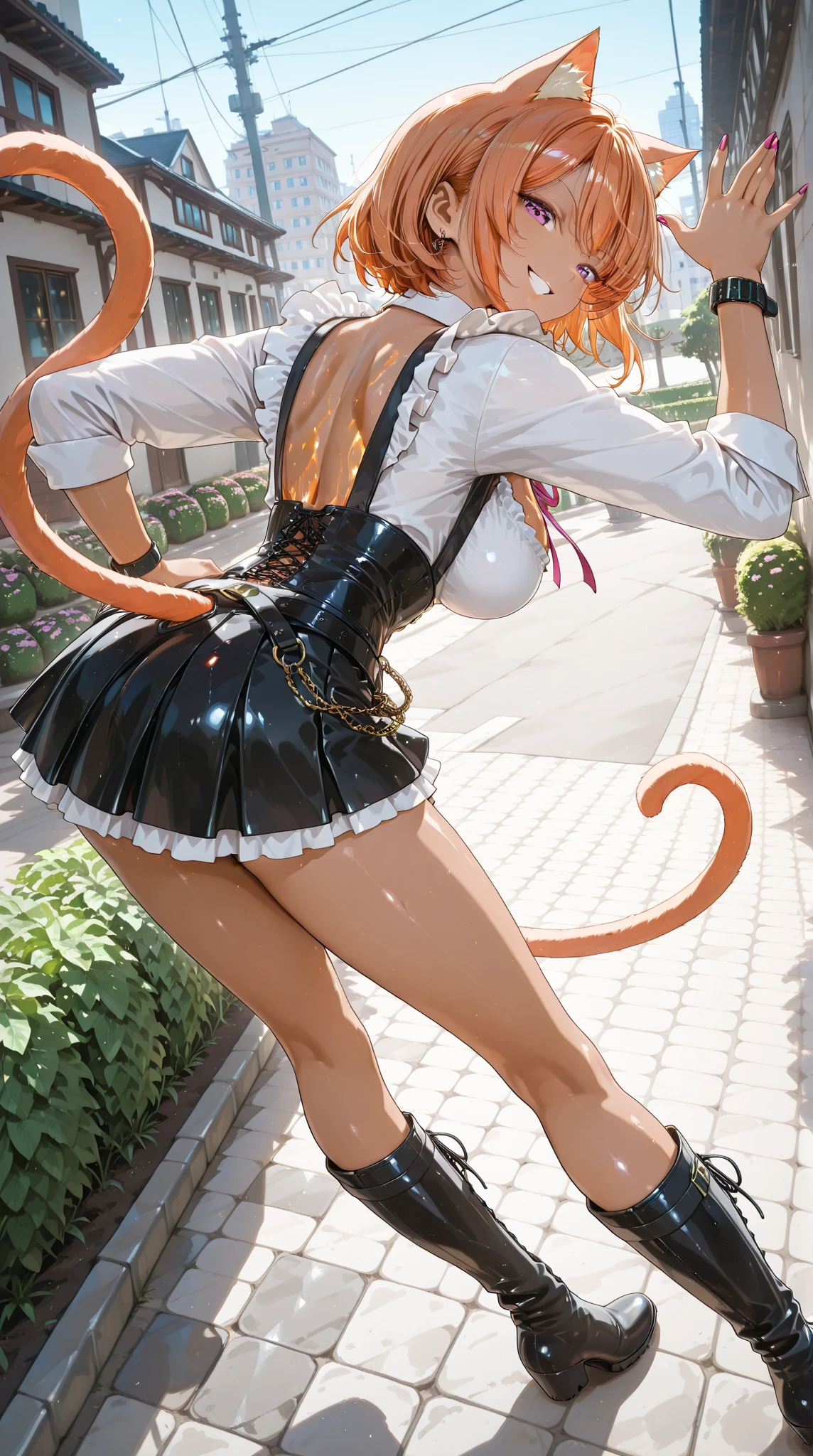 A cat who plays tai chi, A full body shot, CARTOON, animesexy, 2D animation, Two-dimensional, blonde hair, hair bell, mole under eye, half-closed eye, cat ears, open mouth, Hyperrealism, textured skin, super detail, high details, best quality, highres --auto --s2