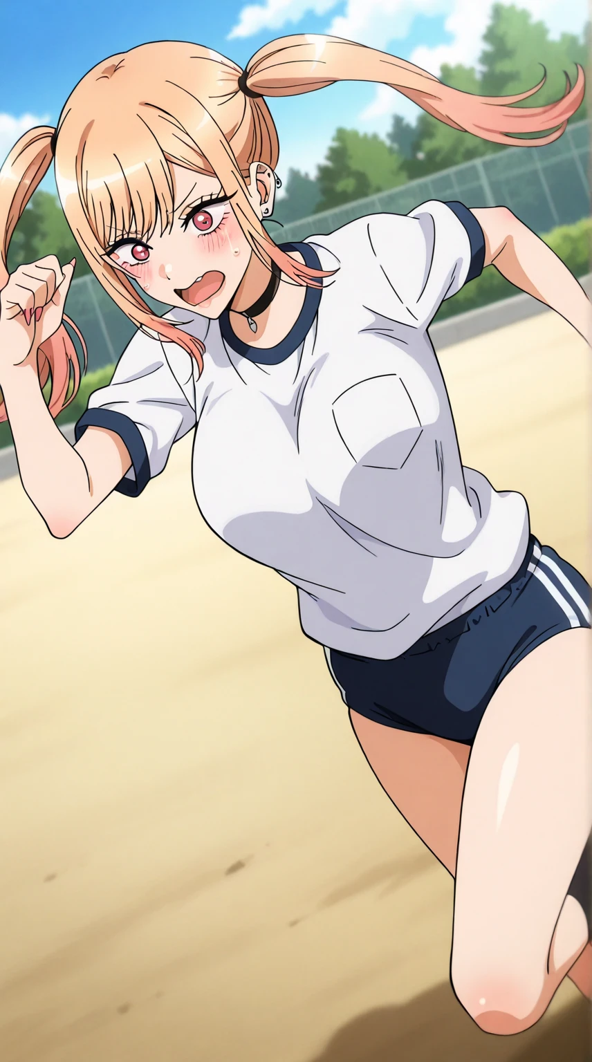 ((best quality)), ((Masterpiece)), realistically, ((1 girl)), outdoor, smile, (tennis dress), (track field), daytime, glitter hair, glowing eyes, (((sit with knees raised))), (((microskirt))), Blush, daytime, sweat, see through dress, nipples, sleeveless shirt, (((pussy reveal))), armpit, 16 years old, hesitate, masterpiece, highest quality, Highest resolution, highest detailed face, perfect hands, perfect anatomy, small breast, (((full body view))), long hair, 1girl, pleated skirt, sexy pose, side view, spread legs little, twintails, arm up, skirt lift, front view angle, beach, Riho Tsukishima, microskirt