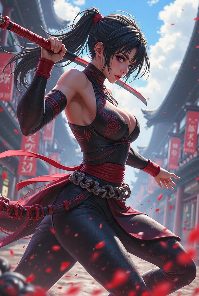 Beautiful kunoichi ready for battle wearing intricate white Ninja armor,, kneeling in meditation, (katana on hand),trending on artstation, Sharp focus,, Intricate details, Highly detailed, playful smile, parted lips, full lips, intricate face details, looking at the viewer, laughing at the viewer, Curvy physique, (Slim body), model in Japan，((Sexual suggestiveness))， at a waterfall，vibrant, 4K, Intricate details, big breasts, enchanting, Professional manufacturing, 12k resolution,。.3D, full body shot, Highly detailed, vibrant, Ultra high quality, hyper photorealism, Photorealism, rendering by octane], seductive standing pose, whole body in frame, A view from above
