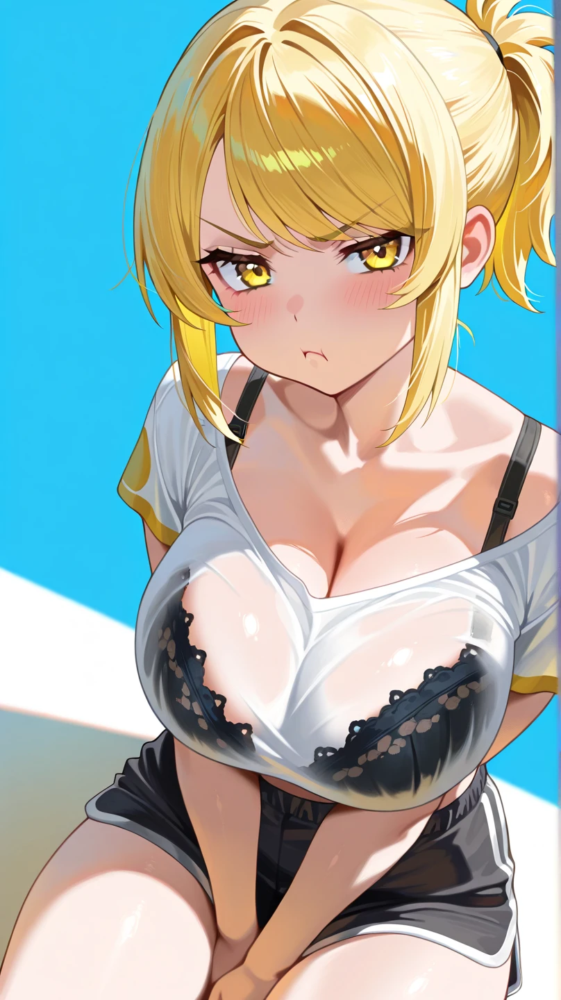 best quality, masterpiece, Eye Reflection, best quality, masterpiece, mercy Eye Reflection, Solitary, Sculpted perfect body, Blonde,Overwatch Mercy Hairstyle, Green Eyes, Two arms, Tomb Raider style collar clothing, Utility belt, Solitary, Command Room, 8K, masterpiece, High resolution, absurd, Natural volumetric lighting and optimal shadows, Deep Depth of Field, Clear focus, Naughty face, Super delicious, , Elements of Warhammer 40k, Ultra-detailed scenery, goddess big breasts, (Large areola:1), , (Pure face_V1:0.5) blush