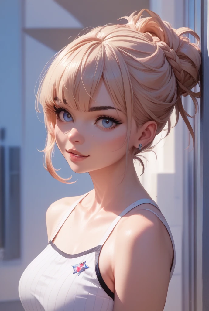 (masterpiece, best quality), 1girl, Silver Gray Ombre High Bun with Bangs, Size D breasts, <lora:unomakotoTEST5_100e_128x64:0.8>