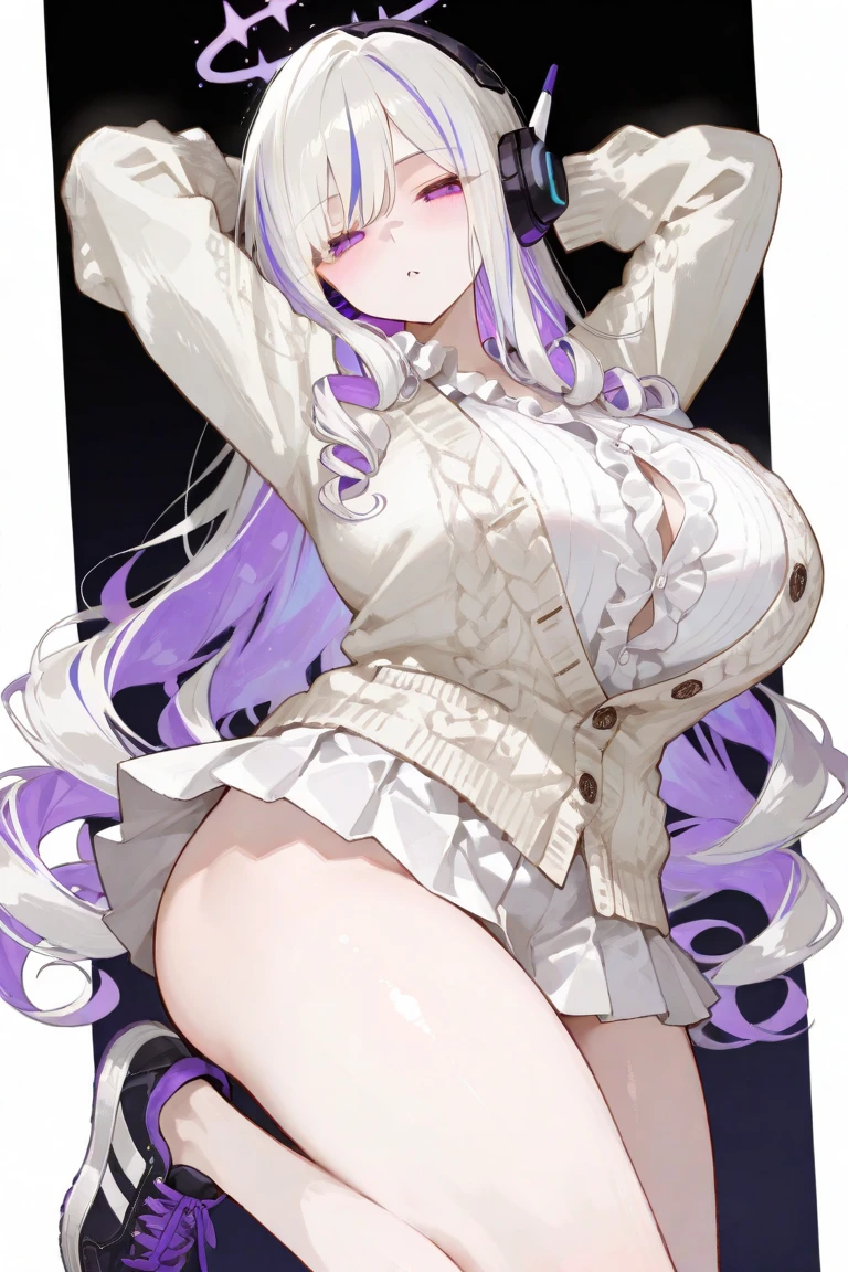 nsfw, score_9, score_8_superior, score_7_superior, score_6_superior, score_5_superior, score_4_superior, anime, Salome, Hair Ribbon, hair band, Chest tattoo, Very long hair, black handbag, Beautiful Eyes, Perfect Face, Perfect hands, Perfect Fingers, hanging breasts, Very beautiful long legs, Puffy nipples, pantyhose, Pussy juice, Sexual Ecstasy, trembling, foot focus, squatting, arms behind head
