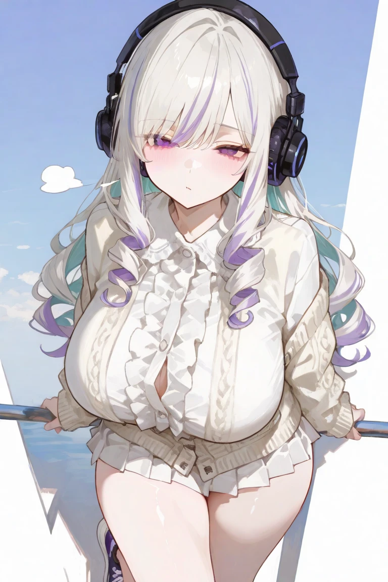 ((Top Quality)), ((Masterpiece)), ((Details)), perfect face, perfect body, sitting by the beach, listening to music, wearing headphones, wearing swimsuit, transparent swimsuit, wearing clothes exposing tight hips and breasts Woman with face visible, sitting with legs apart, big breast, big hip
