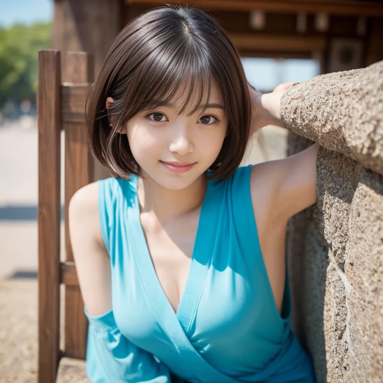 (8K、top-quality、​masterpiece:1.2)、(reallistic、Photorealsitic:1.2)（ultra-detailliert、hight resolution）(Slouched:1.3)、crouching down、(From  above:1.2)、(a closeup:1.4)Open your legs、（Sit with your knees upright:1.4）downbrouse、(Play Cajon)、Smirk,Alafed Girl, chiho, iwakura lain, closeup Iwakura Lain, With short hair, Shiori Teshirogi, Kotegawa Yui, hime-cut, She is 20 years old, sui ishida with black hair, lain iwakura, girl cute-fine-face, Clear pubic contours,(Small breasts), hight resolution, ighly detailed, top-quality, [​masterpiece:1.6],, ighly detailed, nffsw, finely detail, top-quality, , Cinematographic lighting, 1girl in、Cute Japan Girls、perfect body type、, cute droopy eyes beautiful big eyes、Transcendent beauty　top-quality、​masterpiece、majicMIX Real、(Raw photography:1.2)、(Photorealsitic:1.4)、Shot from above　Negative Prompt