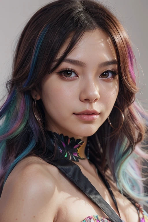 (Highly detailed CG synthesis 8k wallpaper, masterpiece, highest quality, Super Detailed, Best Shadow), (Rainbow Hair: 1.4), (Detailed Background) (8k, masterpiece, highest quality, Super Detail: 1.2), 1 girl, brown hair, short hair, Highly detailed face, Beautiful and detailed, Beautiful and delicate lips, Cinema Lighting, Cinema Lighting, Ray Tracing, figure, Messy Hair, Victoria&#39;s Secret white lingerie,