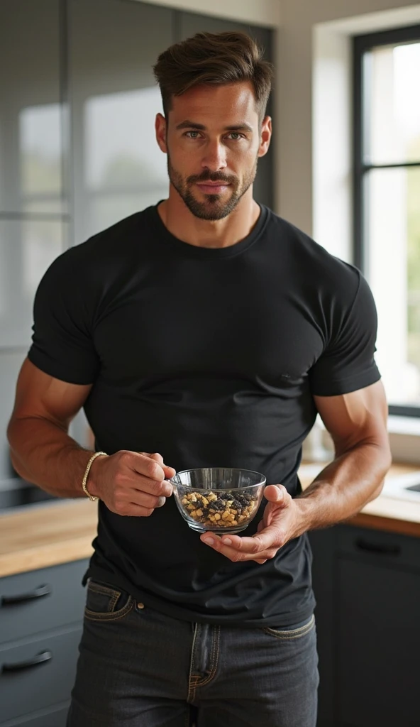 Handsome Indian pehlwan muscular hunk in tight red shirt black trouser with huge bulge wetty spot on bulge, doing shopping and drinking coffee from tumblr in shopping mall, head to thigh view