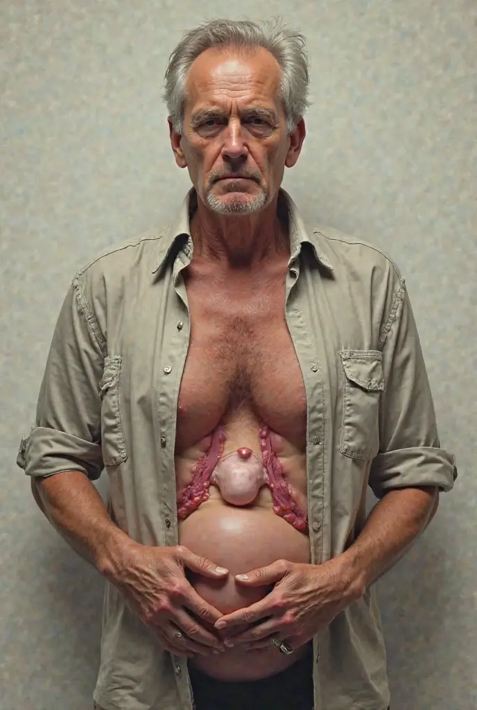 A person with portal hypertension due to liver cirrhosis and their symptoms 