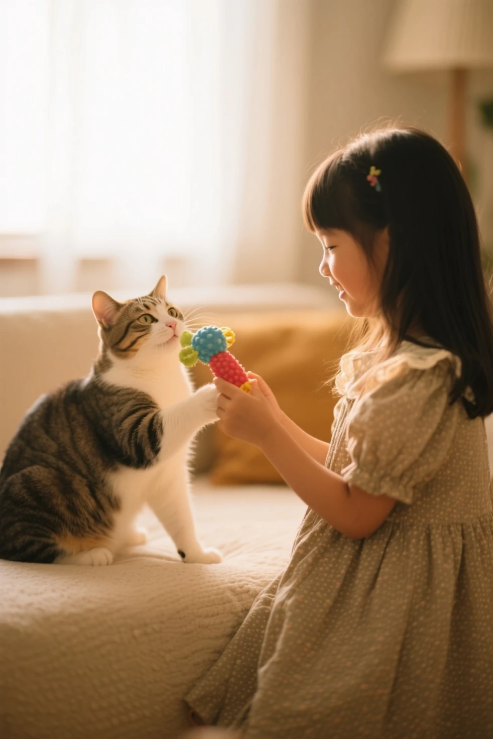 Once upon a time there was a little girl named Roberta, who had golden hair and beautiful curls. One very special day, she got a very cute little gift from her dad and stepmother: a kitten puppy named Belinha. She was so cute and sweet!
Roberta and Belinha loved to play together and explore the house. But there was something very special in Roberta's room. Every time she and Belinha walked in, something magical happened! The butterflies that were in the frames of the room came to life and flew very close to them. --auto
