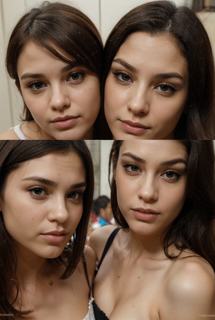 three women with makeup on posing for a picture together, 3 sisters look into the mirror, 3 young and beautiful women, gorgeous faces, with professional makeup, beautiful faces, closeup faces, profile pic, full faces, perfect faces, in style of petra collins, beautiful girls, r / paintedminis, sexy face with full makeup, detailed and beautiful faces Using state-of-the-art camera technology, capture the essence of a confident woman with long dark hair and a pink shirt, drawing inspiration from iconic figures such as Julia Sarda, Violet Myers, and Kailee Mandel. Pay homage to the beauty of Iranian women, specifically an 18-year-old with jaw-dropping beauty and a pale complexion, reminiscent of Serena Malyon's stunning portraits. Ensure meticulous portrayal of each attribute, showcasing:
1. Skin Color: Highlight the diversity of her complexion, capturing the unique tones and hues.
2. Texture: Showcase the texture of her skin, including wrinkles, pores, and fine lines.
3. Blemishes: Unveil any imperfections with utmost accuracy, reflecting authenticity and natural beauty.
4. Moisture Levels: Depict the skin's moisture levels, distinguishing between dry and oily areas.
5. Fine Details: Highlight intricate details like freckles, moles, and individual hair follicles.
6. Reflectivity: Showcase how light interacts with the skin, revealing subtle variations in reflectivity.
7. Smoothness: Portray the smoothness or roughness of her skin's surface with precision.
8. Color Variations: Capture subtle color variations, such as redness or discoloration.
9. Translucency: Highlight the translucent quality of certain areas, adding depth and dimension to the image.
10. Scattering of Light: Depict how light scatters within the skin, enhancing its natural beauty and radiance.