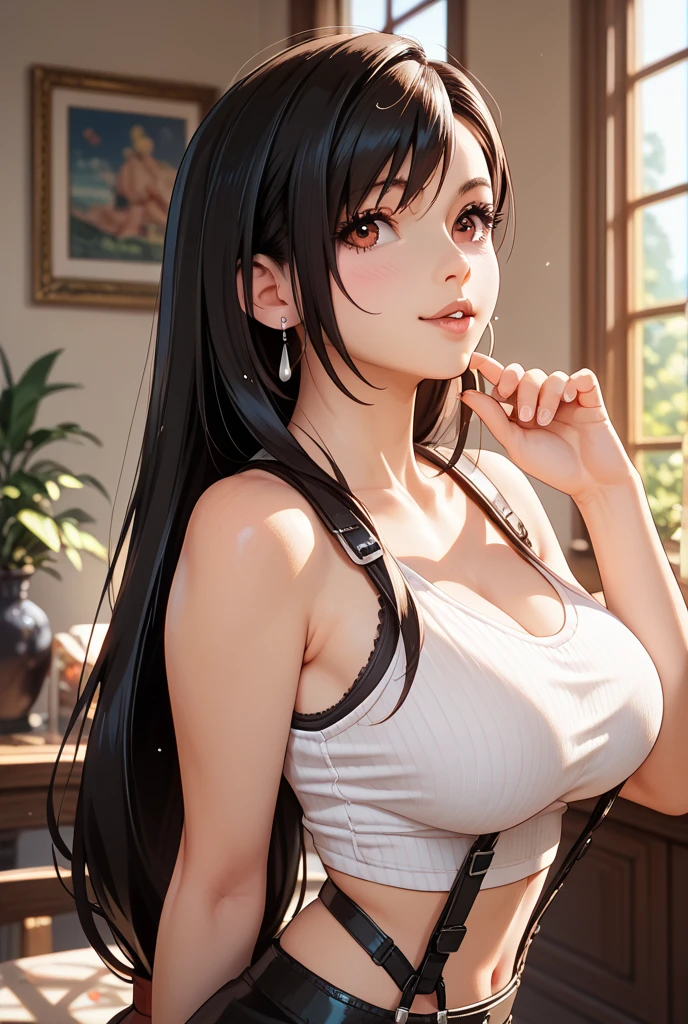 (((masterpiece))), (((best quality))), ((ultra-detailed)), (highly detailed CG illustration), Boa Hancock, (nsfw:1.4), (masterpiece:1.5), Detailed Photo, Smiling, Sexy, (Best Quality: 1.4), (1girl), Beautiful Face, (Black Hair, long Hair: 1.3), Beautiful Hairstyle,  beautiful detail eyes, (realistic skin), beautiful skin, absurd, attractive, ultra high resolution, high definition, (sexually aroused:1.5), Pinkish white skin, cool white light, sexy pose, Beautiful , white background, pink soft white light, Wear a white tank top,