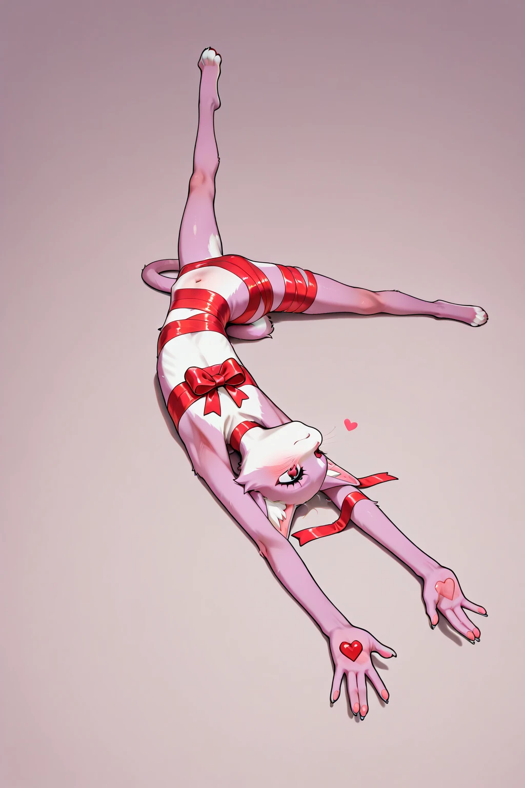 a white cat'S's limbs were entangled with red ropes!,A cat tangled in a red rope,That cat'S's limbs were tightly wrapped in red rope!!!