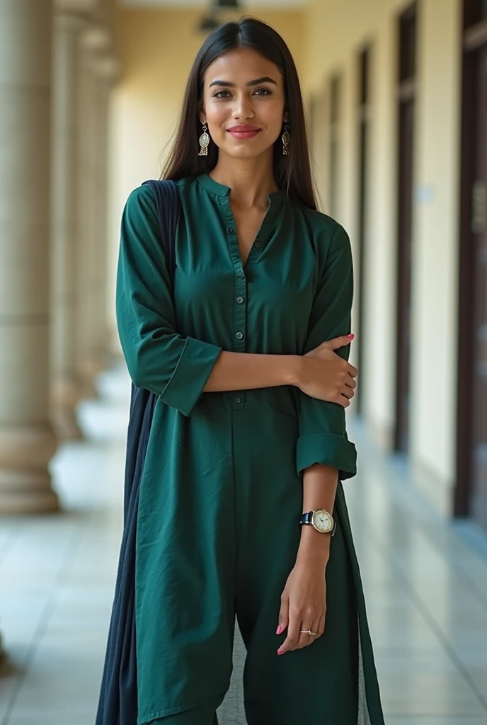 Indian School female teacher in school, teaching in black board, sexy cleavage, hot thighs, cute woman, smiling towards camera, smooth lighting, camera photo, masterpiece, class, hot school teacher in sexy