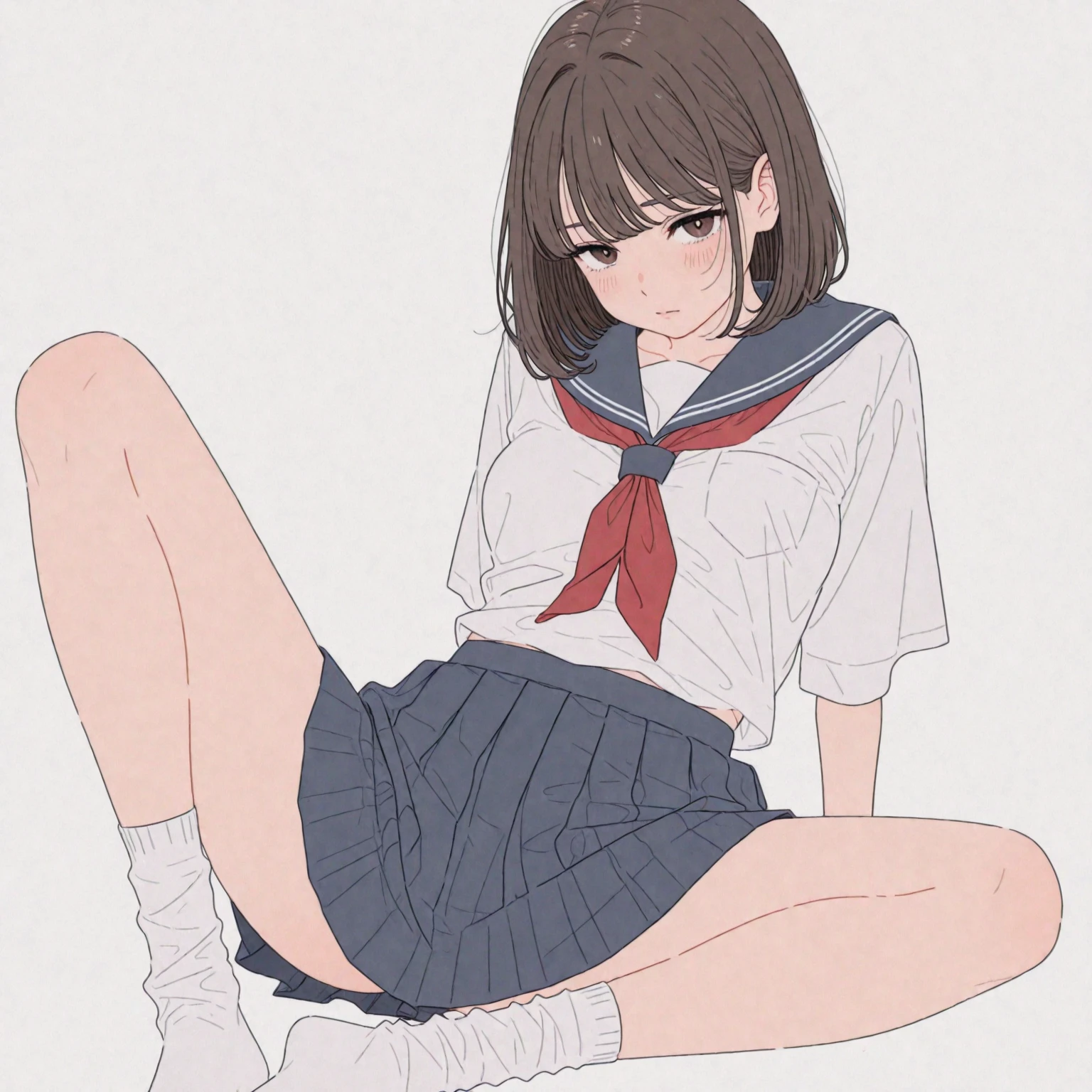(1 person、alone), Beautiful woman, (Anatomically perfect body, thin、(Pretty Girl JC、Sailor suit:1.2)、 (Baby Face:1.2)、、(Highest quality)、Black Hair, (Half Up:1.2), classroom、(8k, High resolution)、(shy:1.4)、Small breasts, (thin脚、Small Ass)、(vapor:1.1), (Embarrassing:1.3), Black socks、Brown Loafers、High resolutionの顔、Wide Shot、(Pussy juice on panties:1.2), (Extremely detailed white panty), (Cameltoe in panties:1.4), (Lying on the floor:1.3)、(Holding my knees、Put your knees on your chest:1.1), Open your legs, Watery eye